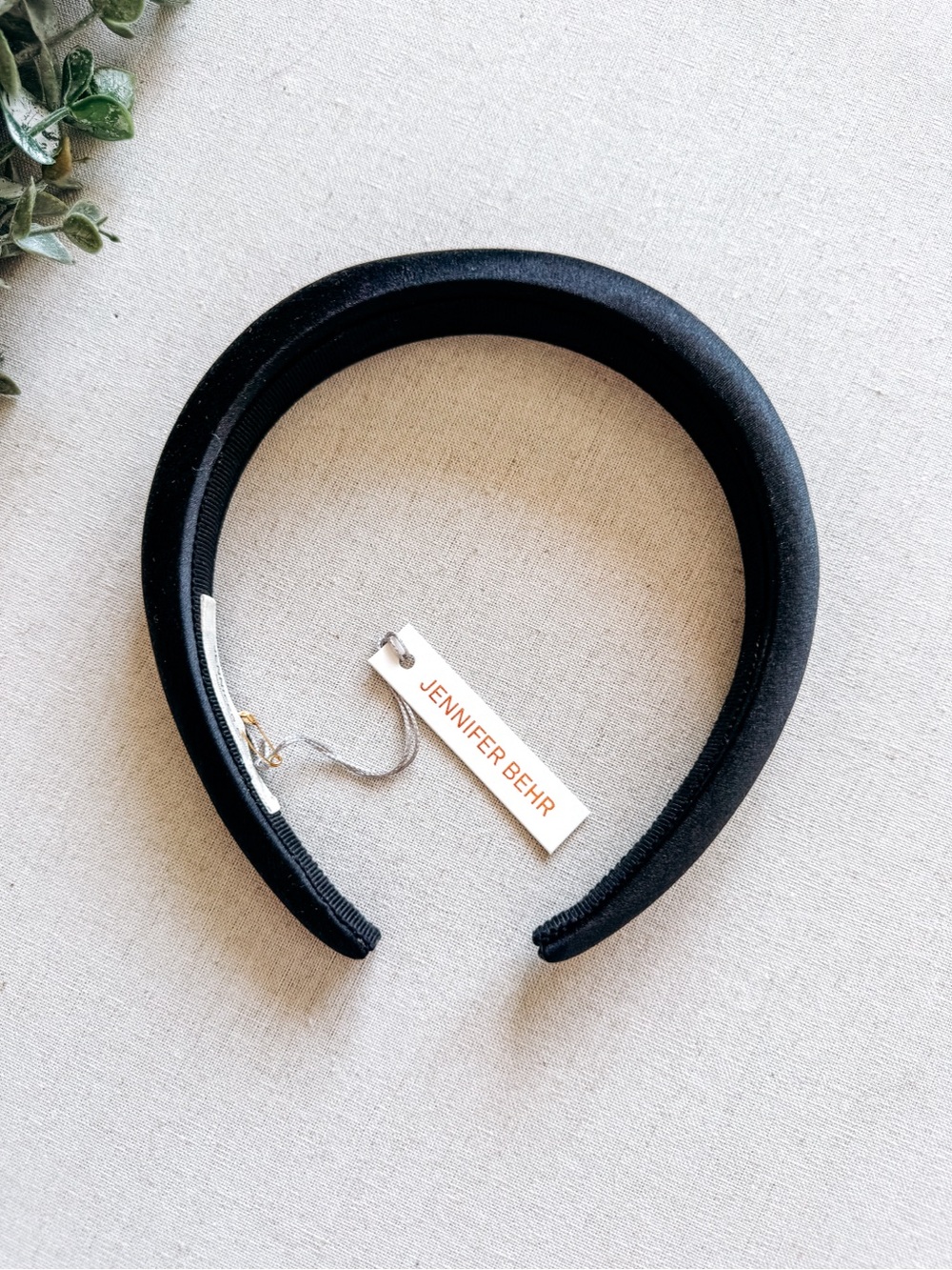 Jennifer Behr Black Satin Padded Headband Handmade in New York NWT